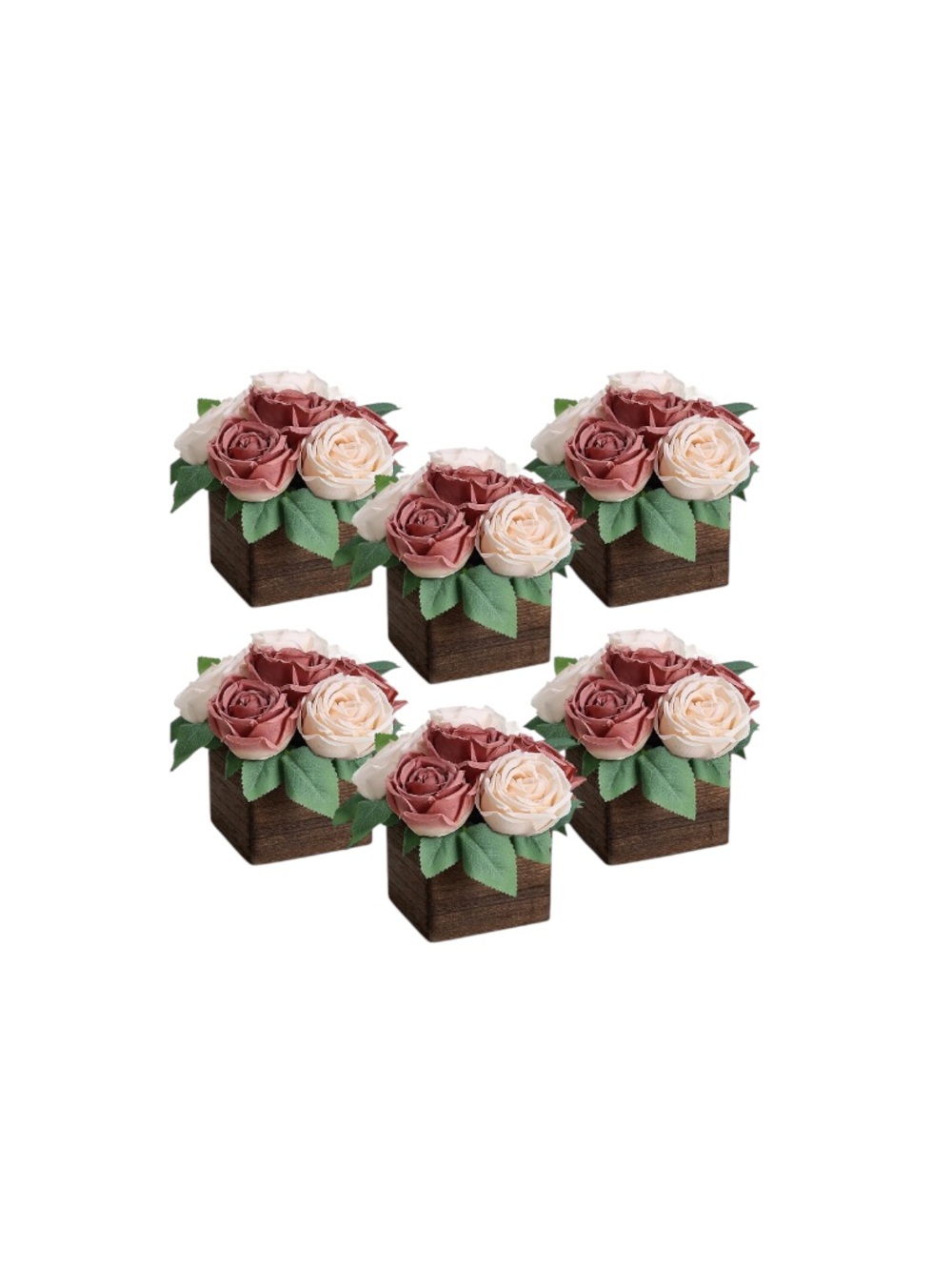 Dusty Pink & Champagne Artificial Rose Centerpiece Set of 6 - Party Decorations